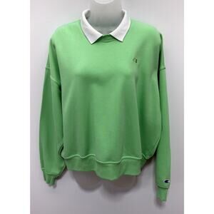 Champion Lime Green Vintage Inspired Collared Crewneck Sweatshirt Large